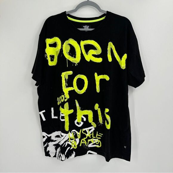 Hustle Gang "Born For This 2003" Black Neon Yellow T Shirt 2X - Picture 2 of 8